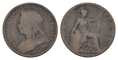Великобритания 1/2 пенни 1899 Виктория (1837-1901) KM 789, Spink 3962 бронза 4675-532
