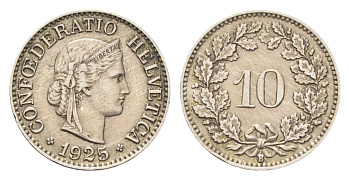 Швейцария 10 раппенов 1925 B KM 27 медно-никель 4708-139