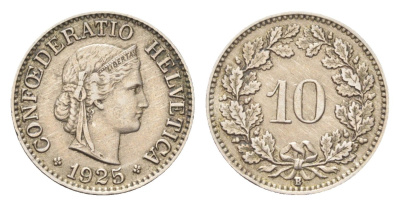 Швейцария 10 раппенов 1925 B KM 27 медно-никель 4708-139