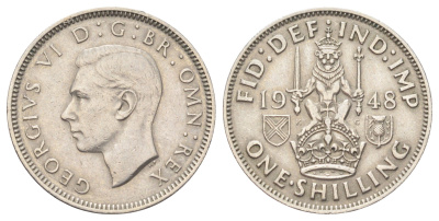 Великобритания 1 шиллинг 1948 Георг VI (1936-1952), Шотландский герб KM 864, Spink 4104 медно-никель 4707-1112