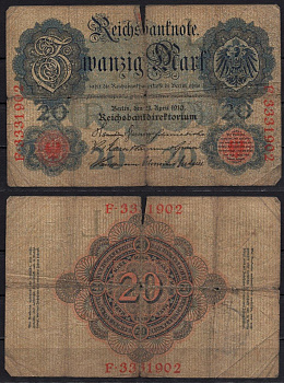 Германия 20 марок 1910 Pick 40 b бумага 6293-35-2-1