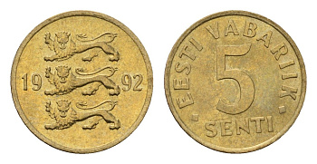 Эстония 5 сентов 1992 KM 21 латунь UNC 4694-1262