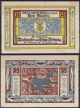 Неренберг 25 пфеннигов 1921 Mehl Grabowski 979.47a-1/8 бумага UNC (пресс) 8592-19-4-1