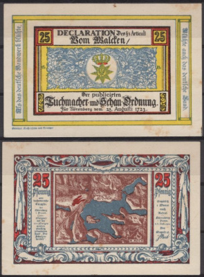 Неренберг 25 пфеннигов 1921 Mehl Grabowski 979.47a-1/8 бумага UNC (пресс) 8592-19-4-1