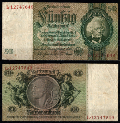 Германия 50 рейхсмарок 1933 Pick 182 бумага 8518-8-2-2