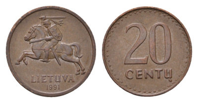 Литва 20 центов (сентов) 1991 KM 89 бронза 4694-1234