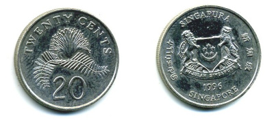 Сингапур 20 центов 1996 KM 101 медно-никель 35-1121