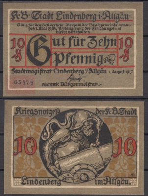Альгой 10 пфеннигов 1917 DeNG 2 L47.1 бумага UNC (пресс) 8608-23-3-1