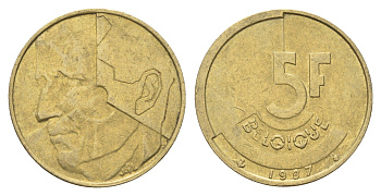Бельгия 5 франков 1987 Belgique, Бодуэн I (1951-1993) KM 163 медь алюминий никель 4706-226