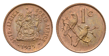 ЮАР 1 цент 1975 герб, капские воробьи KM 82 бронза UNC 4690-1217