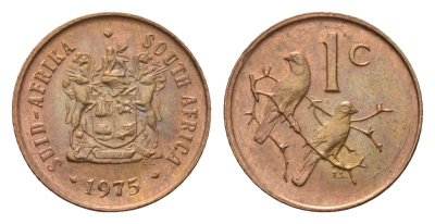 ЮАР 1 цент 1975 герб, капские воробьи KM 82 бронза UNC 4690-1217