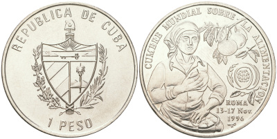 Куба 1 песо 1996 FAO, международная конференция в Риме KM 731 медно-никель UNC M29-17
