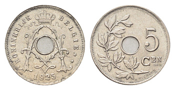 Бельгия 5 сантимов 1925 Belgie KM 67 медно-никель 4705-444