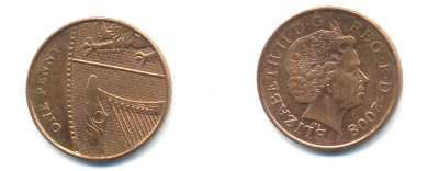 Великобритания 1 пенни 2008 Елизавета II (1952-2022) KM 1107, Spink B6 сталь плакированная медью 177-1146
