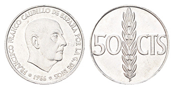 Испания 50 сентимо 1966 (71) Франсиско Франко (1939-1975) KM 795 алюминий UNC 4705-1025
