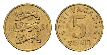 Эстония 5 сентов 1991 KM 21 латунь UNC 4694-1252