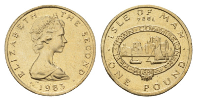 Остров Мэн 1 фунт 1983 PM, Елизавета II (1952-2022), год-тип KM 109 никель латунь aUNC 4127-1822