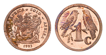 ЮАР 1 цент 1993 KM 132 сталь плакированная медью PROOF 4690-866