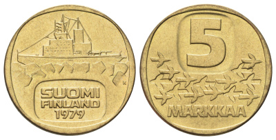 Финляндия 5 марок 1979 KM 57 алюминиевая бронза UNC 4666-835