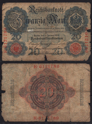 Германия 20 марок 1914 Pick 46b бумага 6293-58-3-1