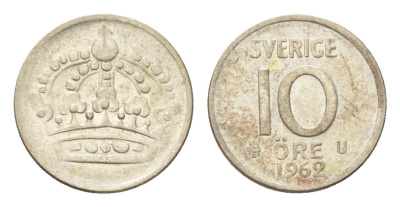 Швеция 10 эре 1962 TS Густав VI Адольф (1950-1973) KM 823 серебро 4705-924