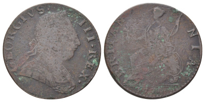 Великобритания 1/2 пенни 1770-1775 Георг III (1760-1820) KM 601, Spink 3774 медь 4707-912