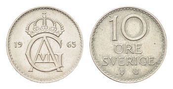 Швеция 10 эре 1965 TS Густав VI Адольф (1950-1973) KM 835 медно-никель 4705-927