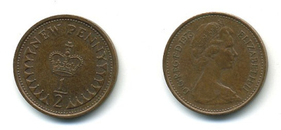 Великобритания 1/2 пенни 1973 Елизавета II (1952-2022) КМ 914, Spink 4239 бронза 4110-1666