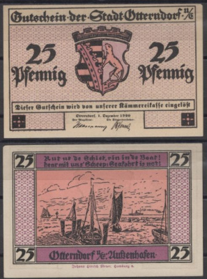 Оттерндорф 25 пфеннигов 1921 Mehl Grabowski 1039.3-1/2 бумага UNC (пресс) 8613-51-2-2