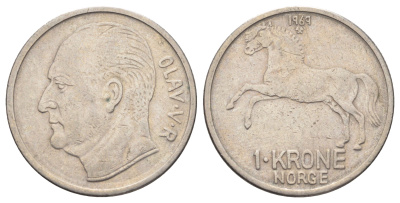 Норвегия 1 крона 1969 лошадь, Улаф V (1957-1991) KM 409 медно-никель 4700-746