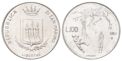 Сан-Марино 100 лир 1983 Ядерная Угроза KM 151 нержавеющая сталь UNC 186-436