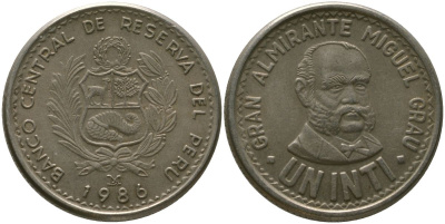 Перу 1 инти 1986 LIMA KM 296, Schon 97 медь цинк никель 4541-1041