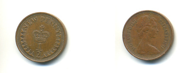 Великобритания 1/2 пенни 1971 Елизавета II (1952-2022) KM 914, Spink 4239 бронза 177-528