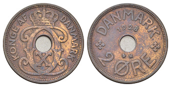 Дания 2 эре 1928 N, Кристиан X (1912-1947) KM 827 бронза 4701-711