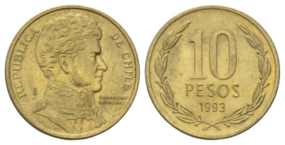 Чили 10 песо 1993 KM 228 никель латунь UNC 4155-243