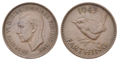 Великобритания 1 фартинг 1945 Георг VI (1936-1952) KM 843, Spink 4116 бронза 4708-718