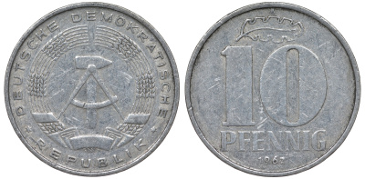 ГДР 10 ПФЕННИГОВ 1967 А алюминий 62-734