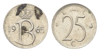 Бельгия 25 сантимов 1965 Belgique, Бодуэн I (1951-1993) KM 153 медно-никель 4705-324