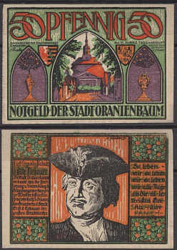 Ораниенбаум 50 пфеннигов 1921 Mehl Grabowski 1024.1-7/8 бумага UNC (пресс) 8613-47-2-2