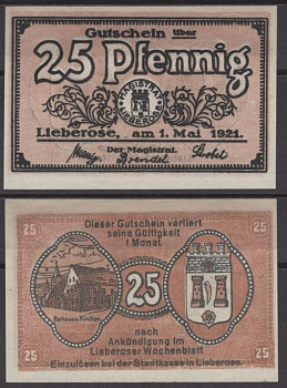 Либерозе 25 пфеннигов 1921 DeNG 2 L39.4b бумага UNC (пресс) 8608-24-3-2