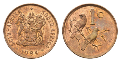 ЮАР 1 цент 1984 герб, капские воробьи KM 82 бронза UNC 4690-1236