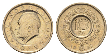 Норвегия 10 крон 1986 Улаф V (1957-1991) KM 427 никель латунь 4703-325