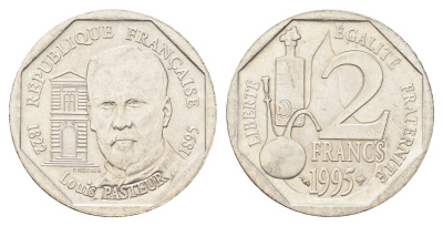 Франция 2 франка 1995 100 лет со дня смерти Луи Пастера KM 1119, Le Franc 274.2 никель 4706-817