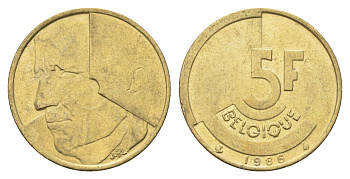 Бельгия 5 франков 1986 Belgique, Бодуэн I (1951-1993) KM 163 медь алюминий никель 4706-145