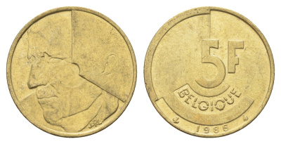 Бельгия 5 франков 1986 Belgique, Бодуэн I (1951-1993) KM 163 медь алюминий никель 4706-145
