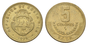 Коста-Рика 5 колонов 1999 год-тип KM 227a.1 алюминиевая бронза aUNC 4690-855
