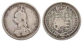 Великобритания 1 шиллинг 1887 Виктория (1837-1901) KM 761, Spink 3926 серебро 28-1215