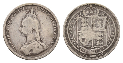 Великобритания 1 шиллинг 1887 Виктория (1837-1901) KM 761, Spink 3926 серебро 28-1215
