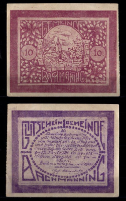 Австрия, Бахманинг 10 геллеров 1920 Jaksc/Pick JPR0072Ib-10 бумага 2193-7-2-1