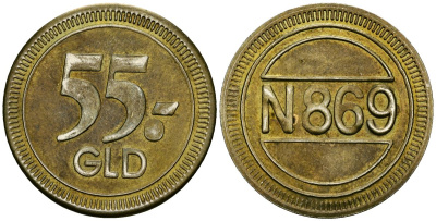 Нидерланды 55 гульденов? 55 GLD N 869, жетон бронза 4521-723